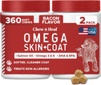 Best Itchy Skin Relief for Dogs - 360 Soft Chew Omega Treats for Skin and Coat - Salmon Oil Blend - 2 Packs of 180, Bacon Flavor