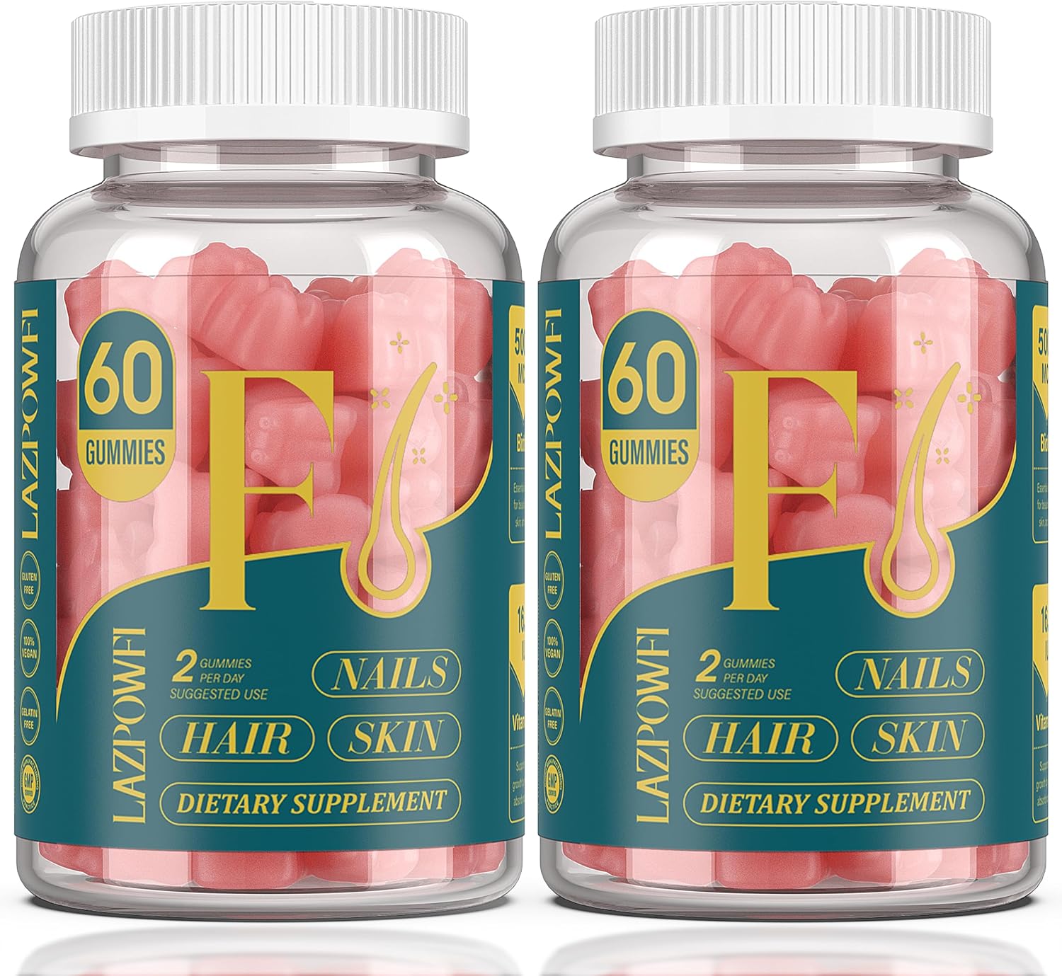 Lazpowfi Gominolas de Biotina para Cabello, Piel y Uñas - Pack de 3 (90 Días) - Sabor Arándanos
