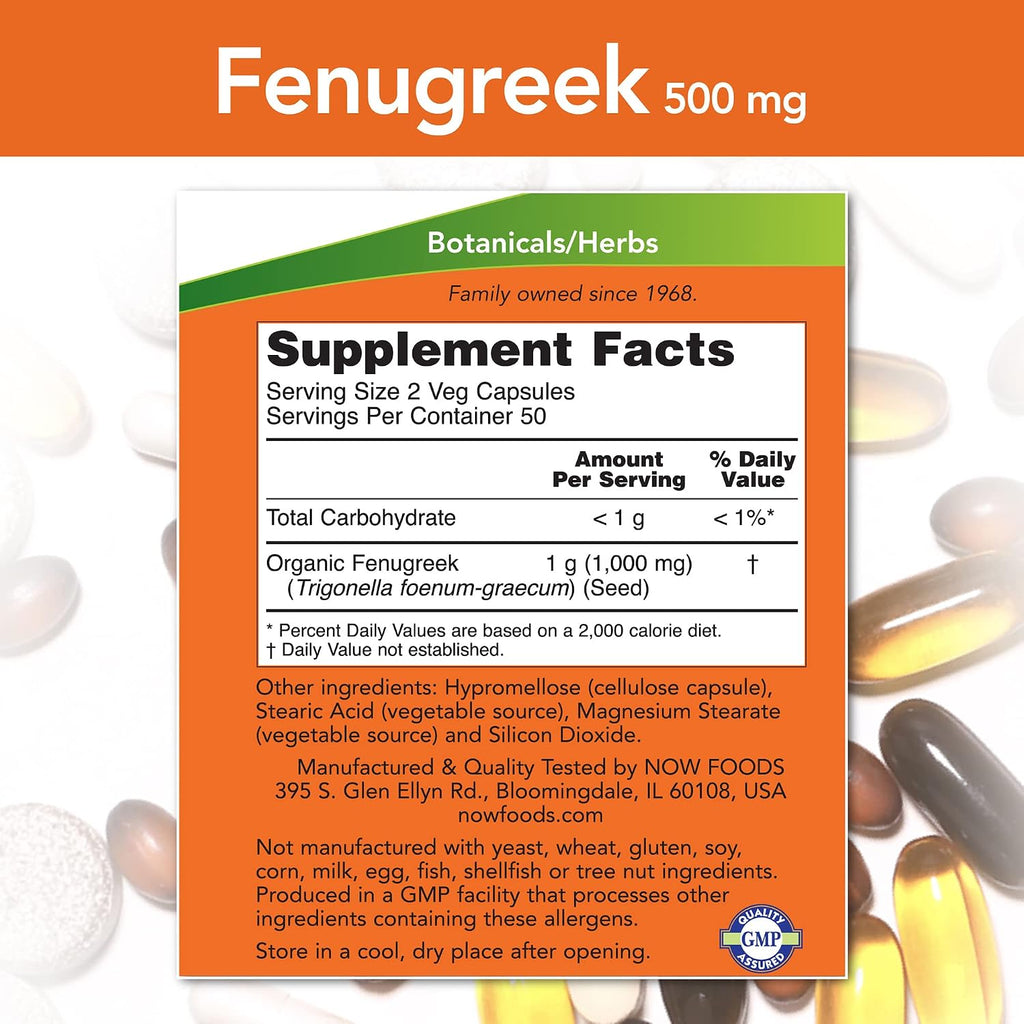 NOW Foods Fenogreco 500 mg Cápsulas, 2 paquetes