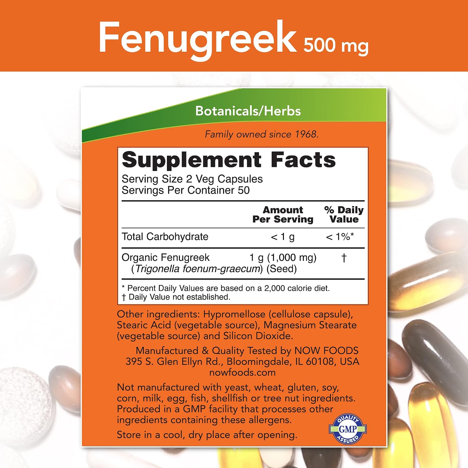 NOW Foods Fenogreco 500 mg Cápsulas, 2 paquetes