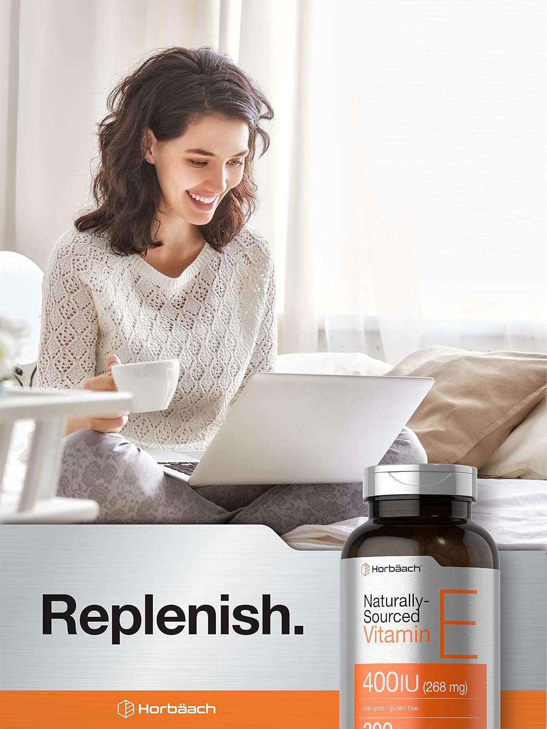 Horbäach Vitamina E 400 UI (268 mg) - 300 Cápsulas Blandas - D-Alfa Tocoferol Natural - Sin Gluten y No Transgénico