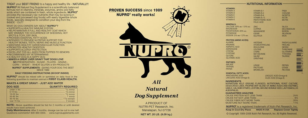 NUPRO Suplemento Natural para Perros - 20 Libras