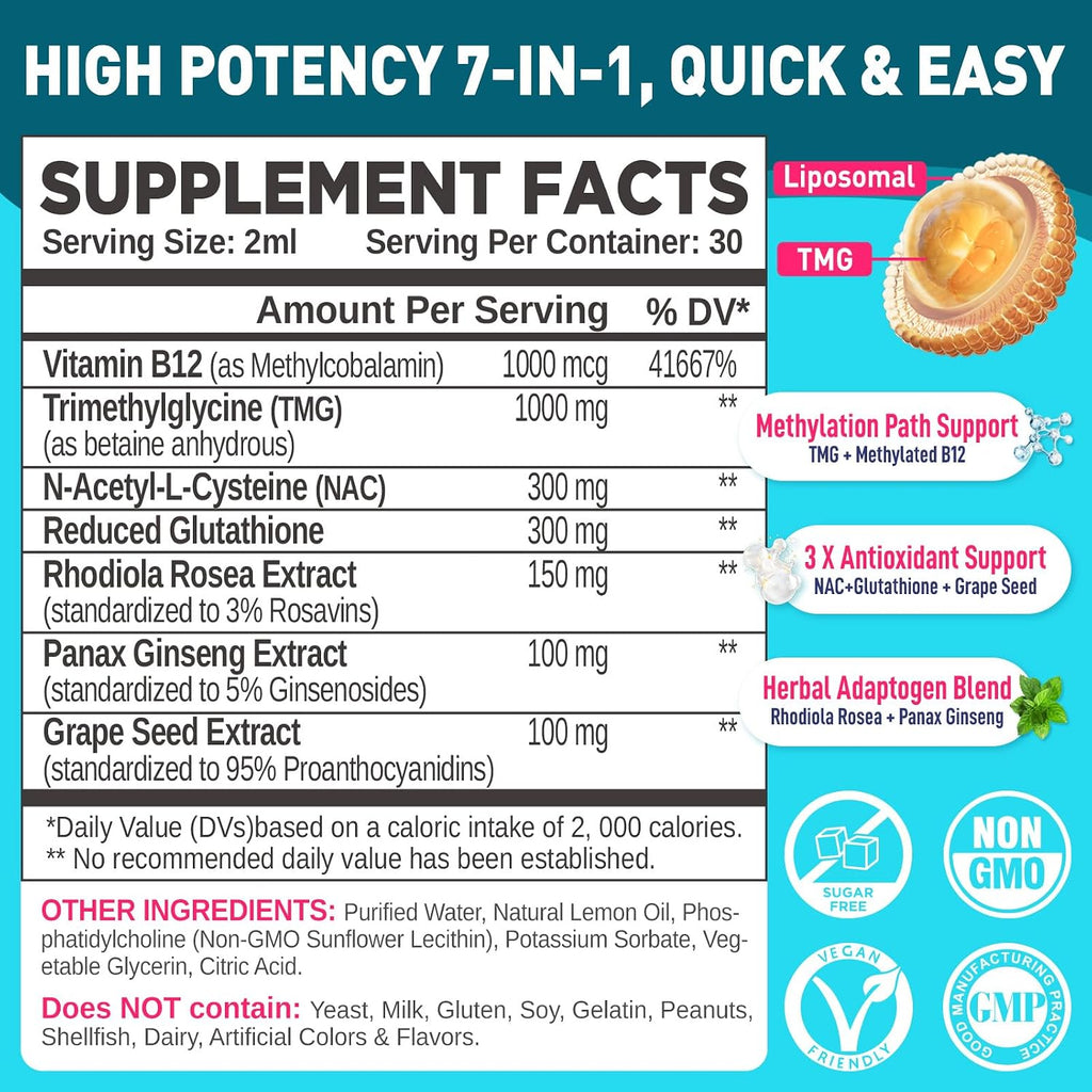 HOLLEGEND Liposomal TMG Suplemento Líquido, 1000mg Trimetilglicina como Betaína Anhidra, Alta Absorción, 60 ml