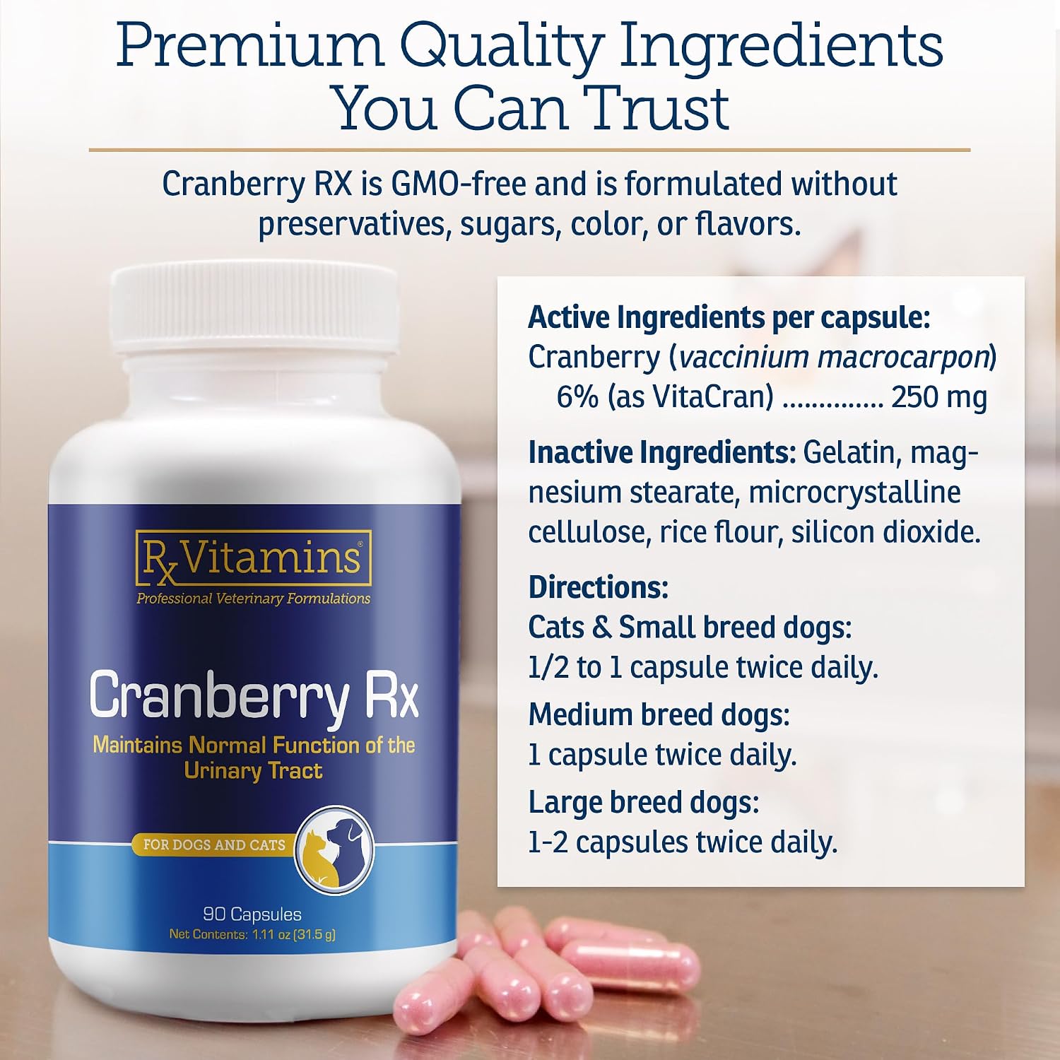 Cápsulas de Arándano Rojo para Perros y Gatos - RX Vitamins - 90 unidades