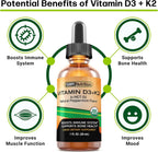 SBR Nutrition MAX Absorption - Vitamina D3 + K2 (MK-7) Gotas Líquidas con Aceite MCT, Sabor Menta