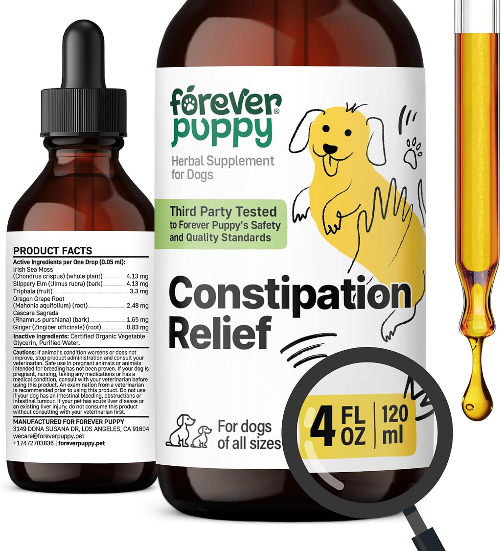 Forever Puppy Alivio del Estreñimiento para Perros, 4 oz (118 ml) - Stool Ease con Musgo de Mar y Olmo Resbaladizo