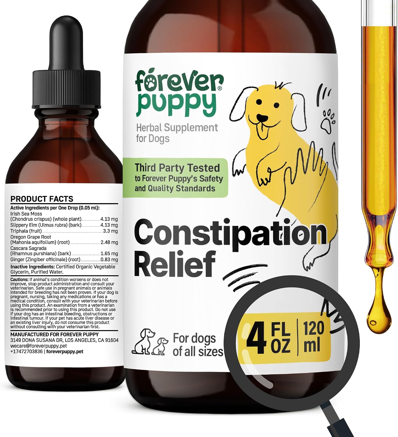 Forever Puppy Alivio del Estreñimiento para Perros, 4 oz (118 ml) - Stool Ease con Musgo de Mar y Olmo Resbaladizo
