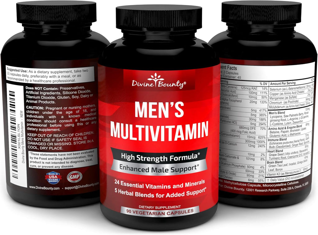 Multivitamínico para Hombres – Complejo Diario con Vitaminas A, C, D, E, K, Complejo B, Calcio, Magnesio, Selenio y Zinc – 90 Cápsulas Vegetales