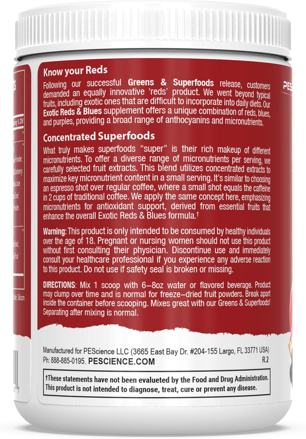 PEScience Exotic Reds & Blues - Superalimentos en Polvo con Myo-Inositol, 30 Raciones