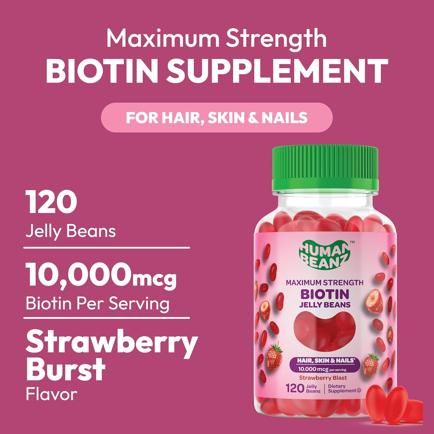 Human Beanz Biotina 10.000mcg Gominolas - 120 Unidades Sabor Fresa