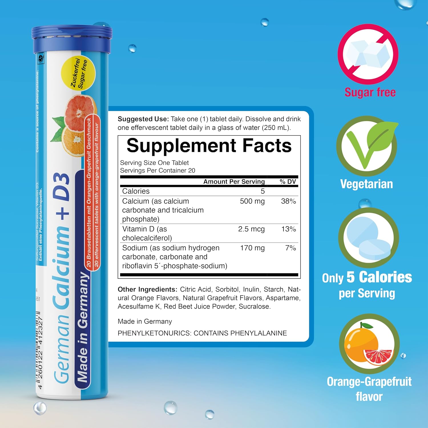 T&D Vitaminas y Minerales - Comprimidos Efervescentes Veganos - Sabor Frutas Variadas - 100 Unidades - Hecho en Alemania