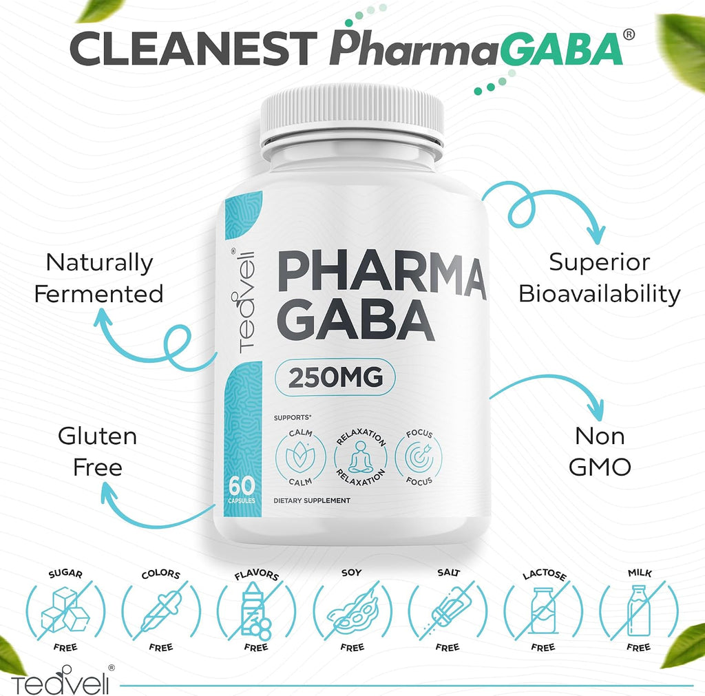 Teaveli Pharma GABA 250mg - Suplemento de GABA de Alta Absorción - 60 Cápsulas