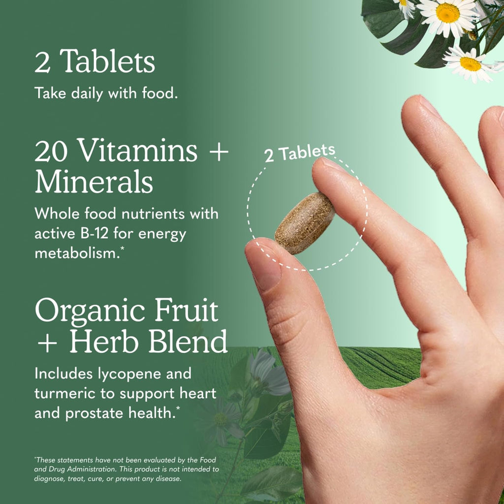 Garden of Life Organics Men's 40+ Multivitamin with Prostate Support, B12 & Vitamins – Vegan Daily Whole Food Multivitamin, Non-GMO, Certified Organic, 120 Tablets
