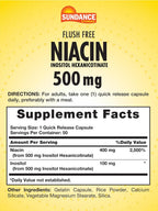 Sundance Niacina 500mg Sin Enrojecimiento | 50 Cápsulas | Vitamina B3 Esencial | Inositol Hexanicotinato | Sin OGM y Sin Gluten
