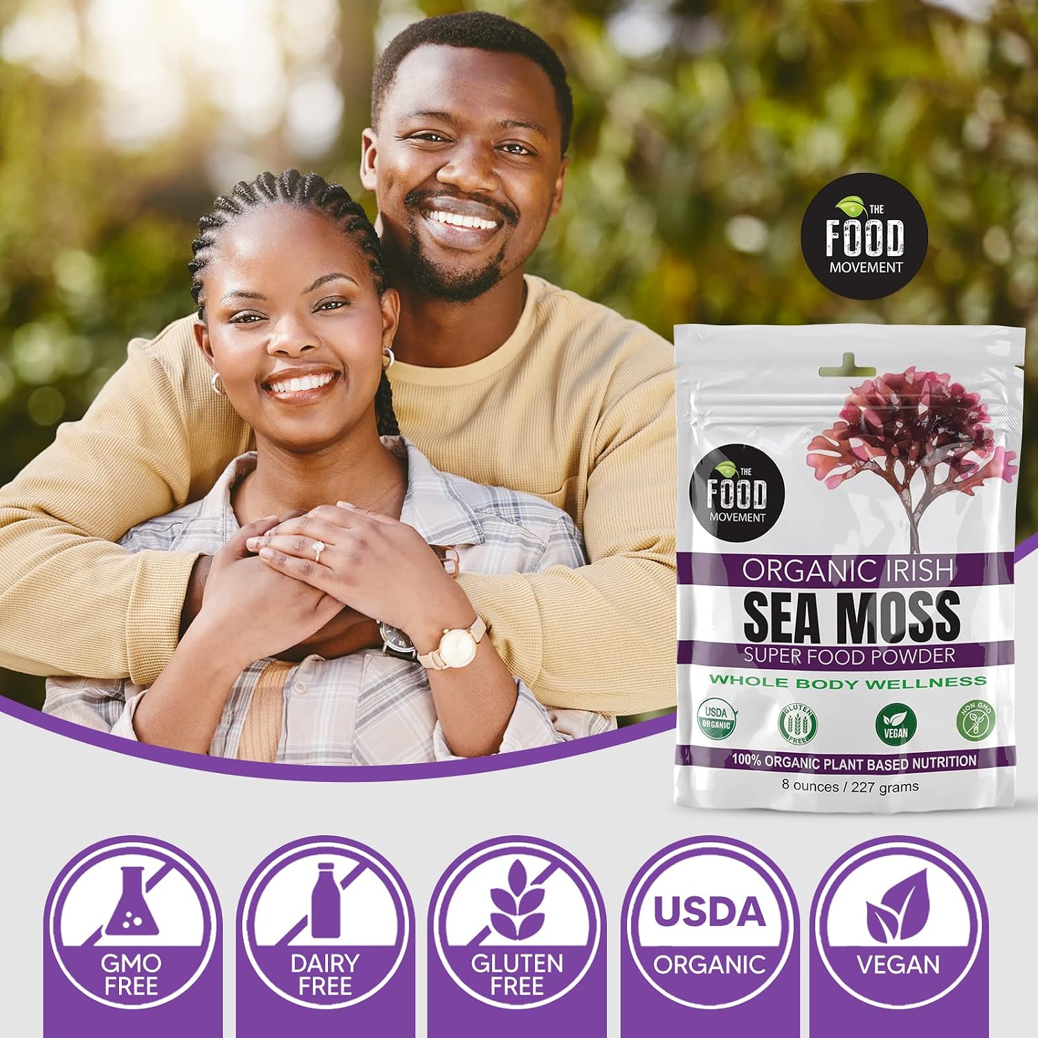 The Food Movement Co. Irish Sea Moss Orgánico Crudo en Polvo - Superalimento Mineral para la Salud Celular, Tiroides y Apoyo Inmunológico - Vegano