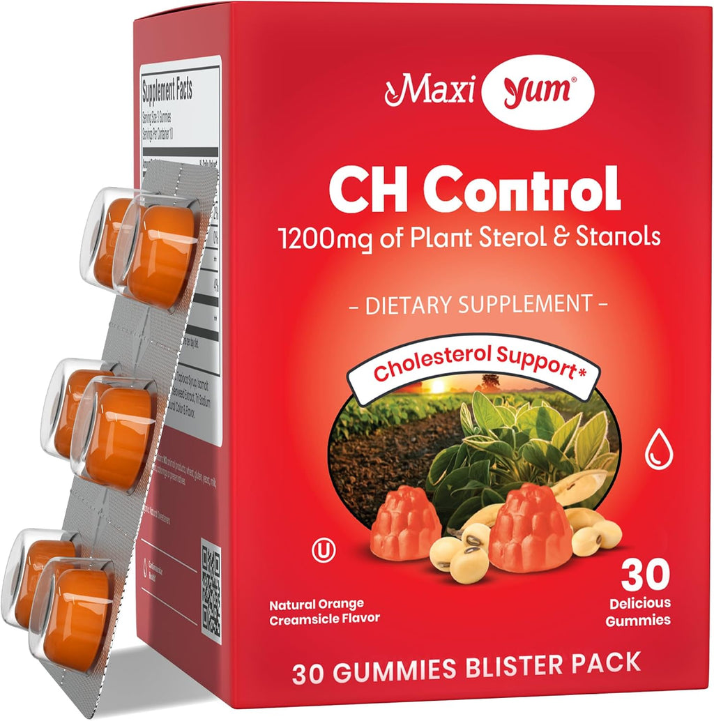 Maxi Health Gominolas de Esteroles Vegetales para el Colesterol – 1200mg de Esteroles y Estanoles – Suplemento Kosher y Sin Gluten – Sabor Naranja (30 unidades)