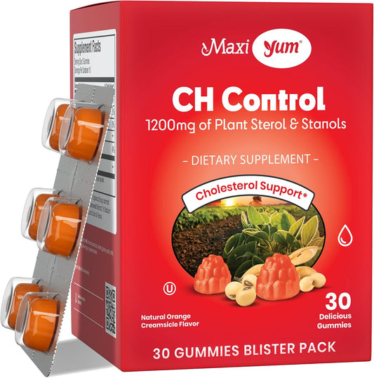 Maxi Health Gominolas de Esteroles Vegetales para el Colesterol – 1200mg de Esteroles y Estanoles – Suplemento Kosher y Sin Gluten – Sabor Naranja (30 unidades)