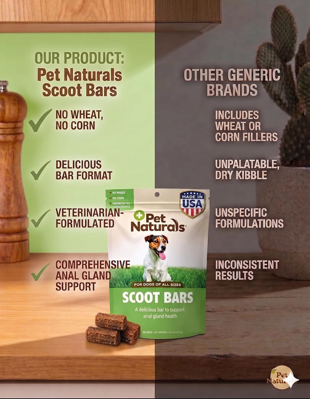 Pet Naturals Scoot Bars, Suplemento de Fibra para Perros, Calabaza y Extracto de Alerce, Apoyo para Glándulas Anales, Heces Firmes, Barritas Sabor Pato, 30 Unidades