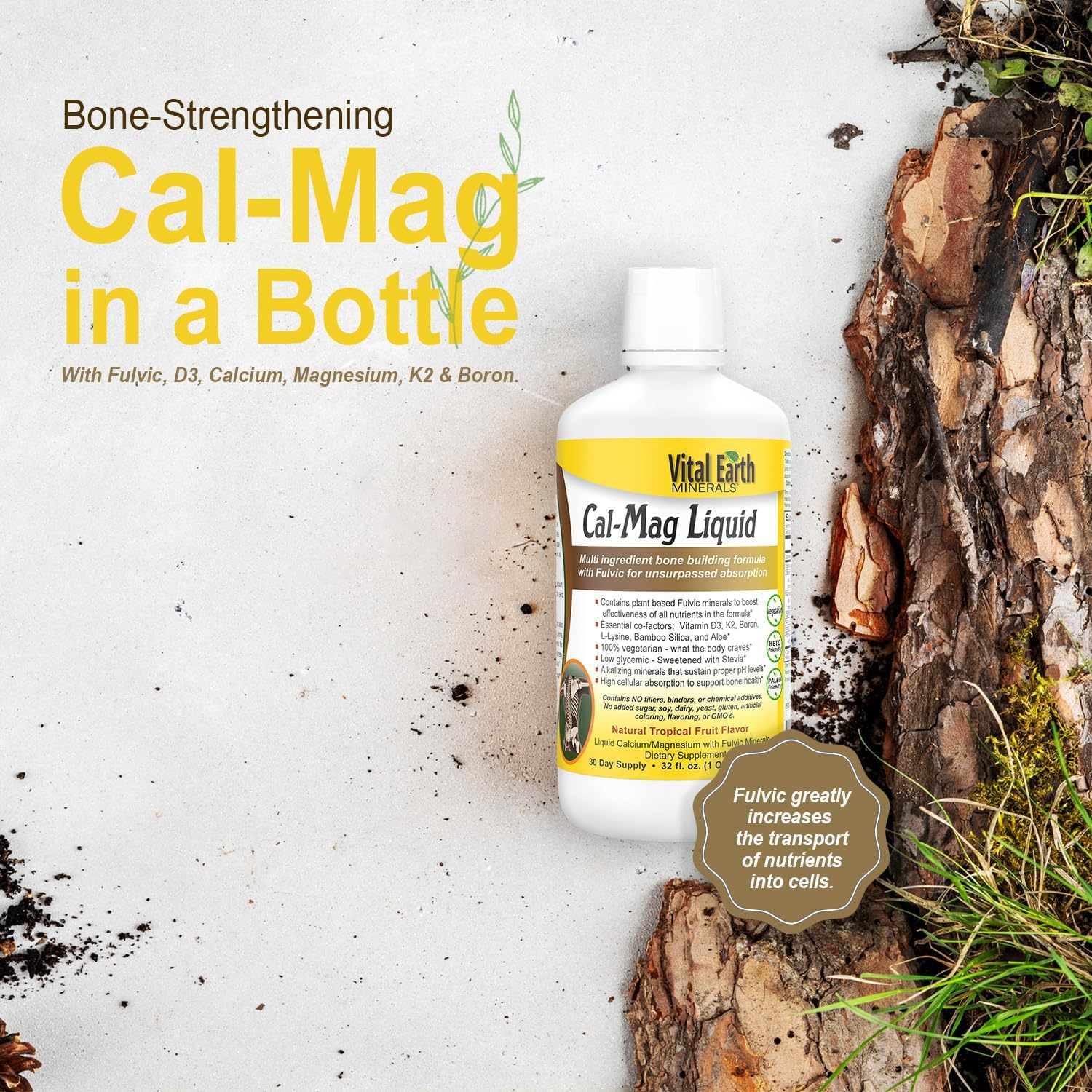 Vital Earth Minerals Bone & Wellness Support – Cal Mag Líquido + Super Multi, Multivitamínico Líquido, 2x946 ml
