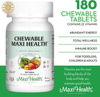 Maxi Health Chewable Multivitamin for Kids, Teens, and Adults - 180 Cherry Flavored Tablets