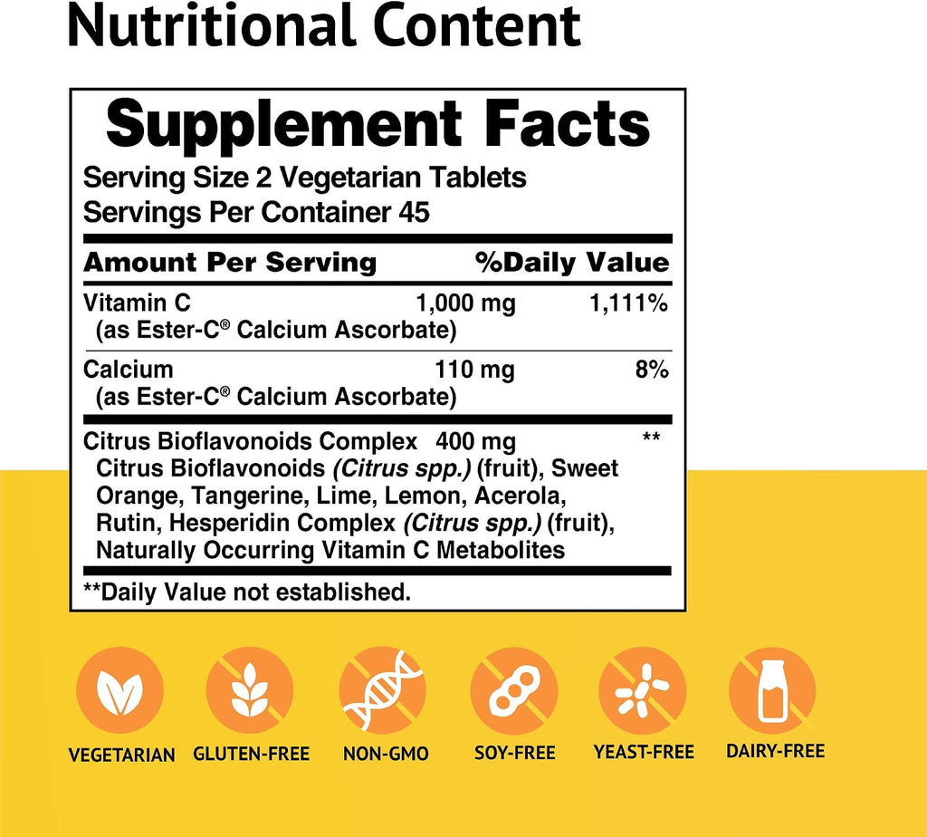 American Health Ester C 500 con Bioflavonoides Cítricos - 90 Comprimidos Vegetarianos