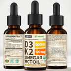 Gotas Orgánicas de Vitamina D3 K2 con Omega 3 - Pack de 2 - 5000 UI - Vainilla