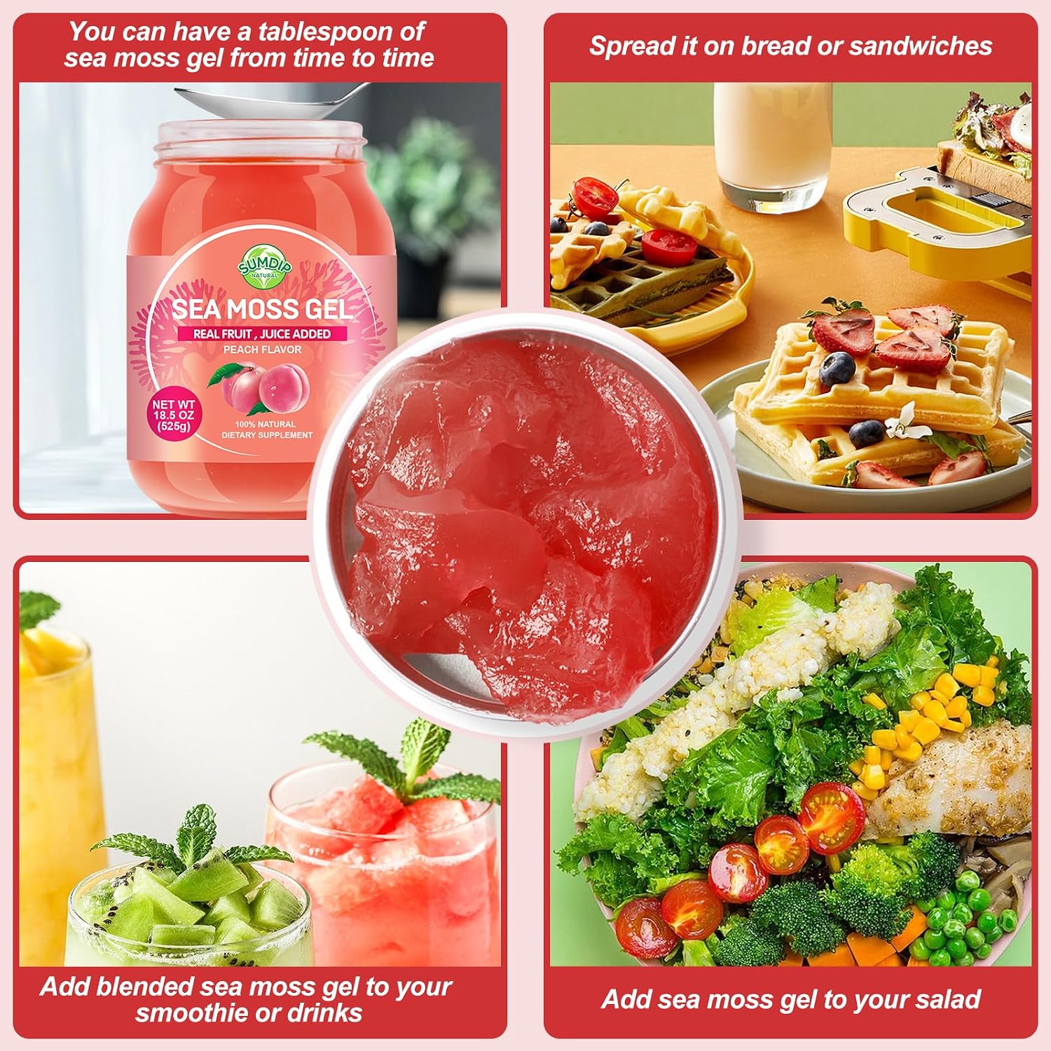 Gel de Musgo Marino 18.5oz - Suplemento Multivitamínico Natural, Sabor Melocotón