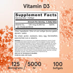 Jarrow Formulas Vitamin D3 5000 IU (125 mcg) - 100 Softgels - Gluten Free
