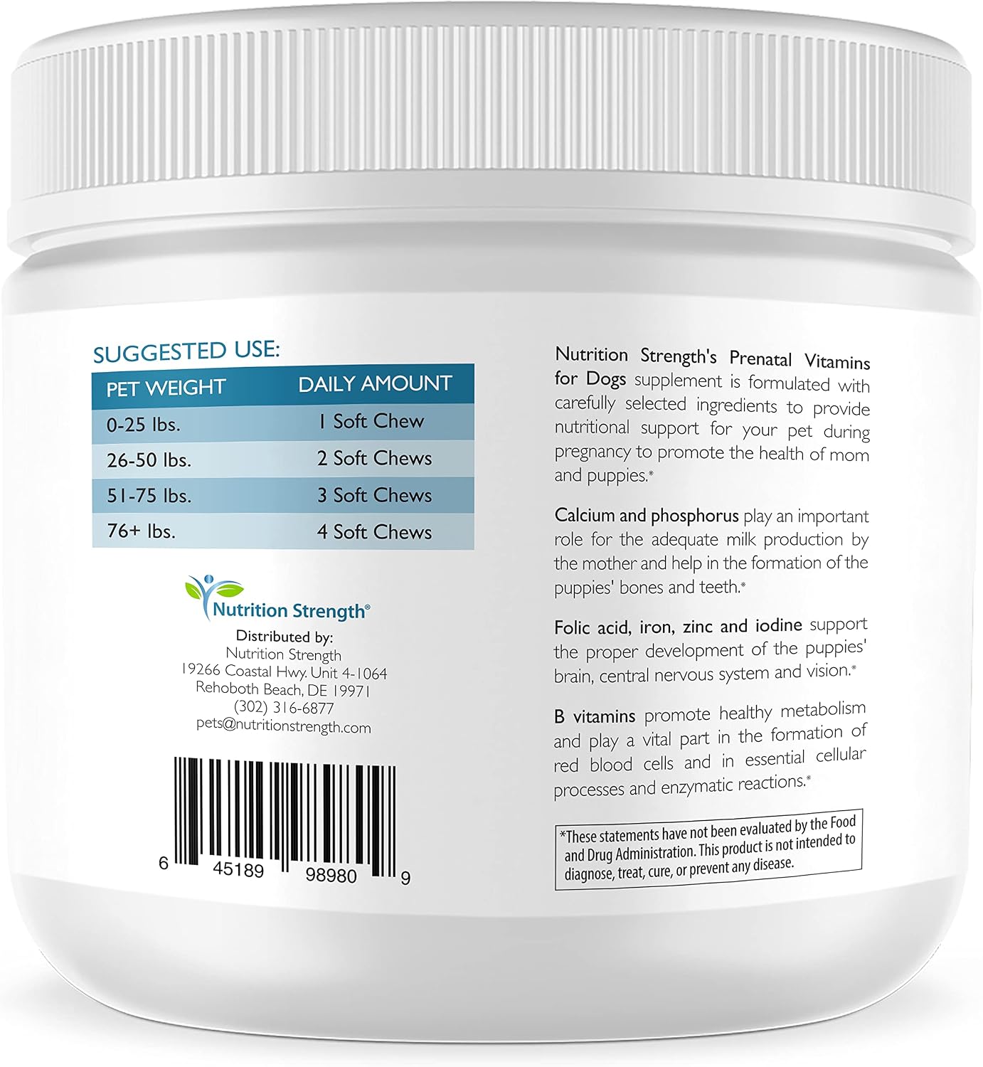 Nutrition Strength Vitaminas prenatales para perros | 90 masticables suaves