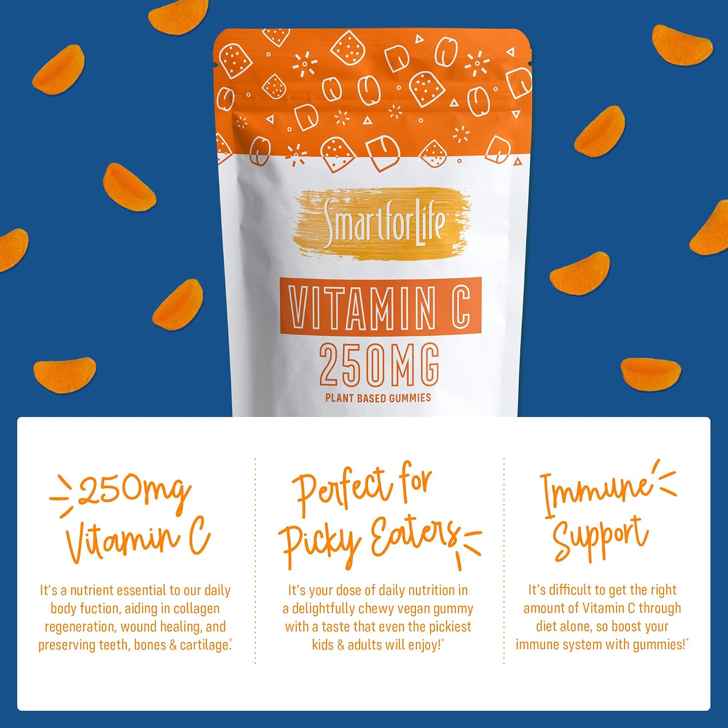 Smart for Life Vitamin C Gummies - Gomitas de Vitamina C Veganas con Sabor Naranja Natural - 60 Unidades