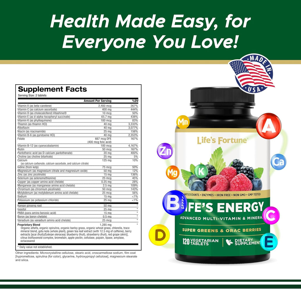 Life's Energy Advanced Daily Multivitamin con Super Greens - 120 Comprimidos