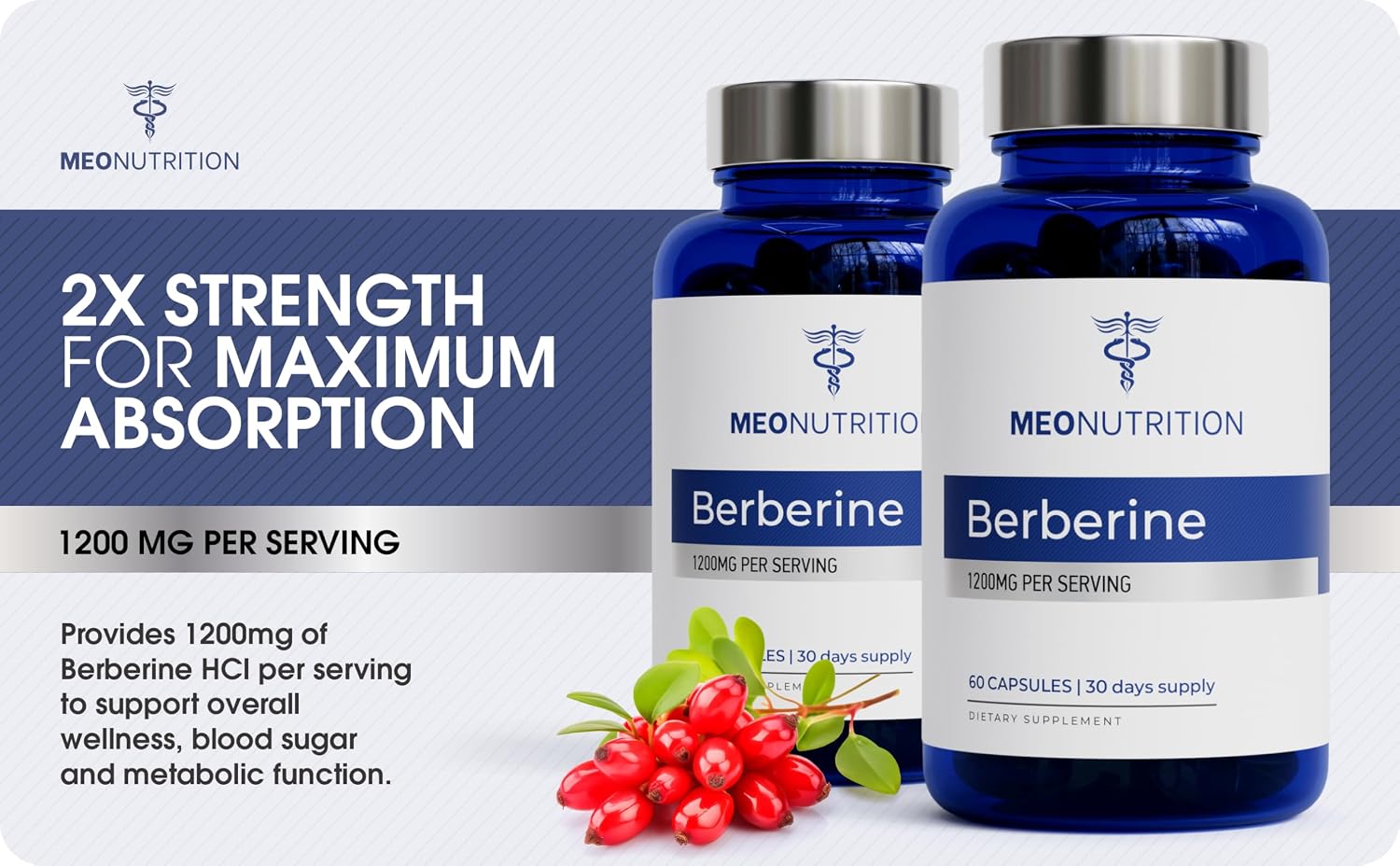 Meo Nutrition Berberina 1200mg HCl - 60 Cápsulas - Apoyo Metabólico y Bienestar General