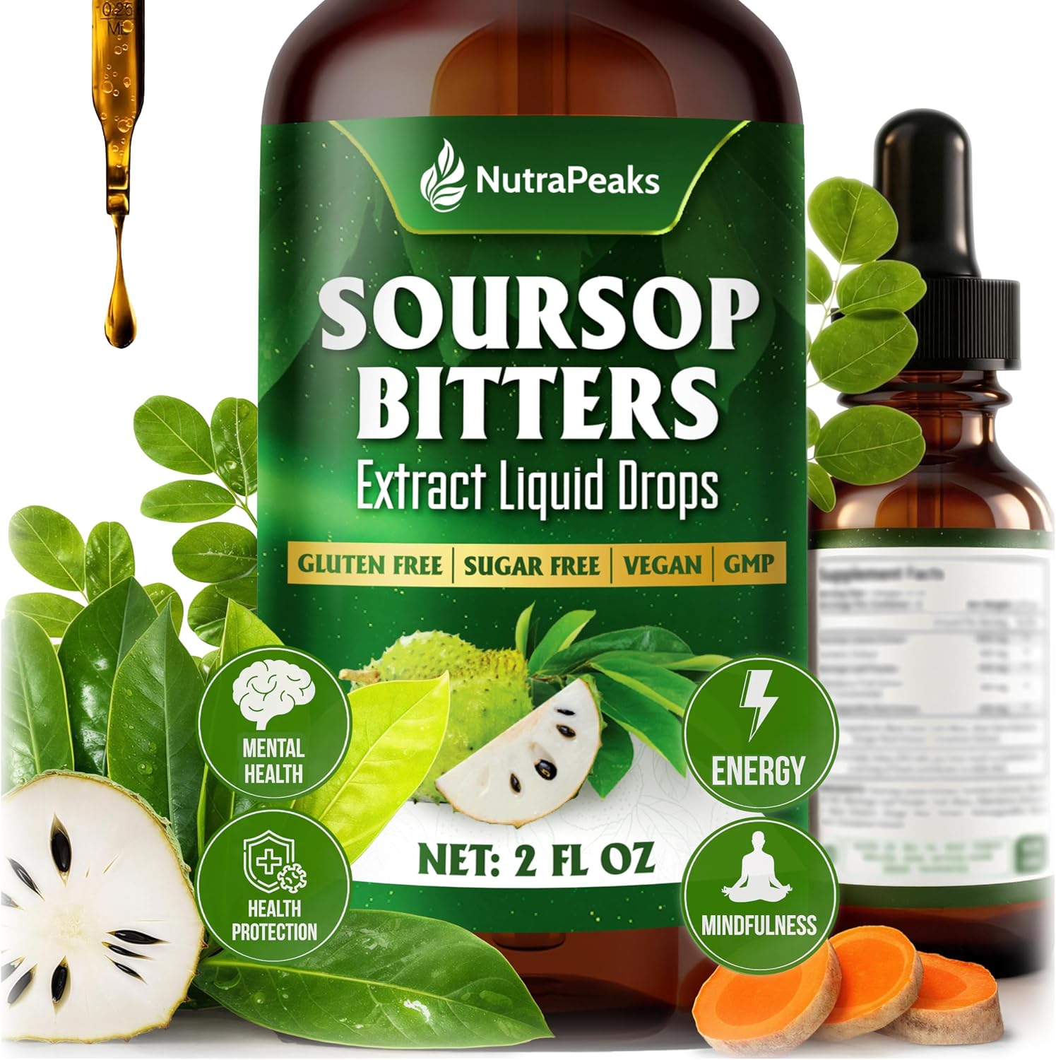 NutraPeaks Soursop Bitters Liquid Drops – 2 fl oz