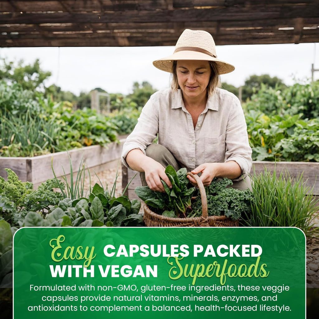 Greens+ Cápsulas de Superalimentos Orgánicos - Espirulina y Clorela Orgánicas con Alfalfa y Pasto de Trigo - 240 Cápsulas