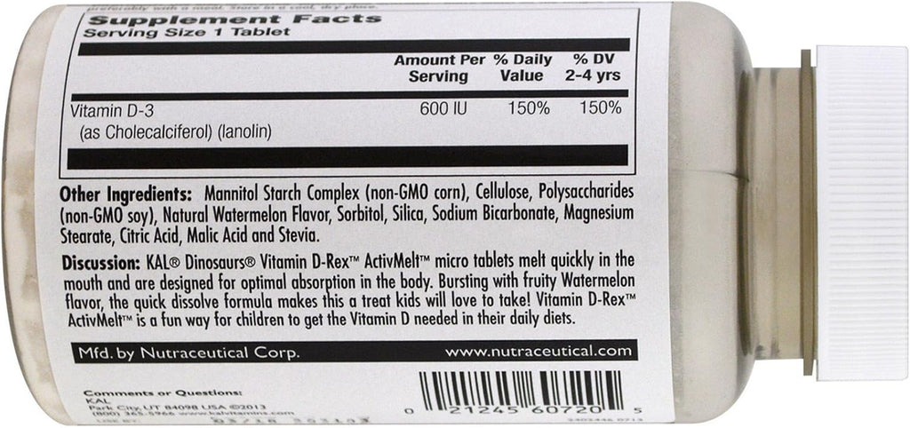 Kal 600 UI Vitamina D3 Comprimidos D-rex Sabor Sandía (120 uds)