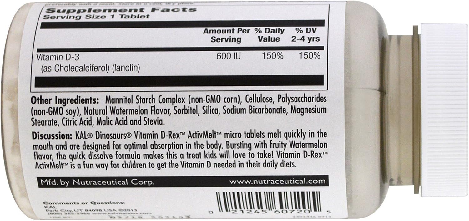 Kal 600 UI Vitamina D3 Comprimidos D-rex Sabor Sandía (120 uds)