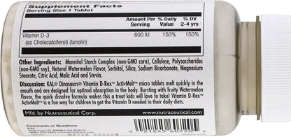 Kal 600 UI Vitamina D3 Comprimidos D-rex Sabor Sandía (120 uds) – Image 3