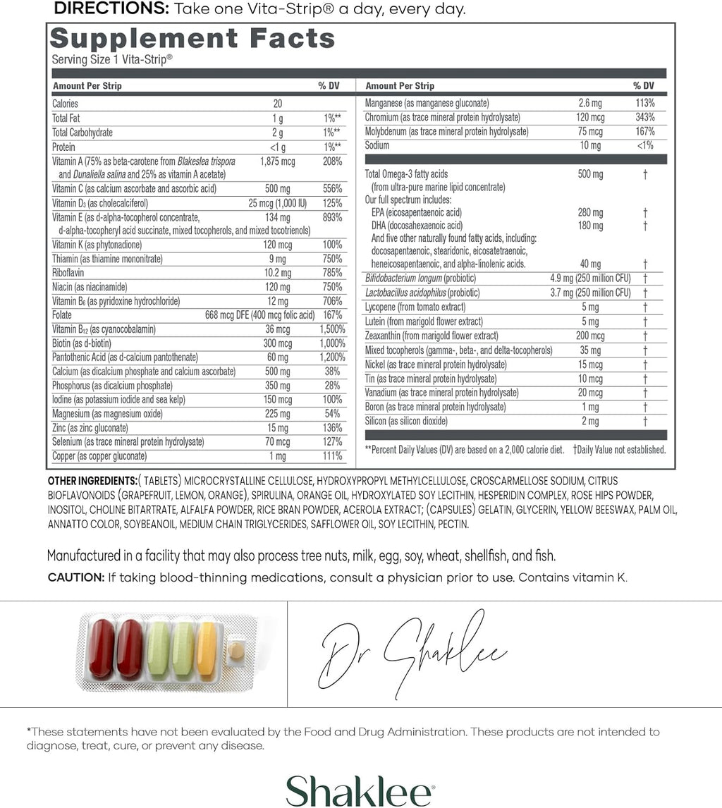Shaklee - Vitalizer™ Men - Advanced Nutrition Vita-Strips® with Vitamins, Minerals, Omega-3s, Probiotics & More for Heart, Joint, Immune, Bone, Digestive Health & Physical Energy - 30 Vita-Strips®