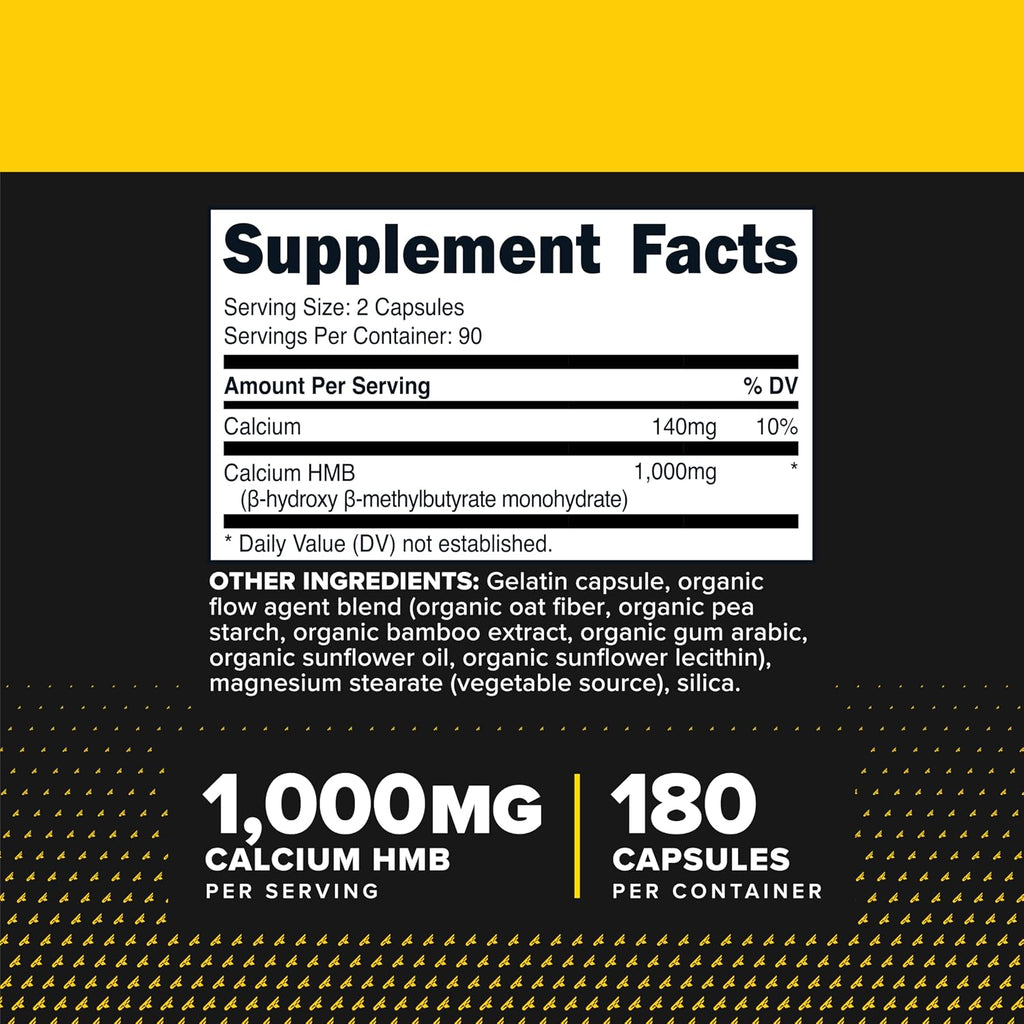 Primaforce HMB (Beta-Hidroxi Beta-Metilbutirato) 1000 mg, 180 Cápsulas - Sin Gluten y No Transgénico