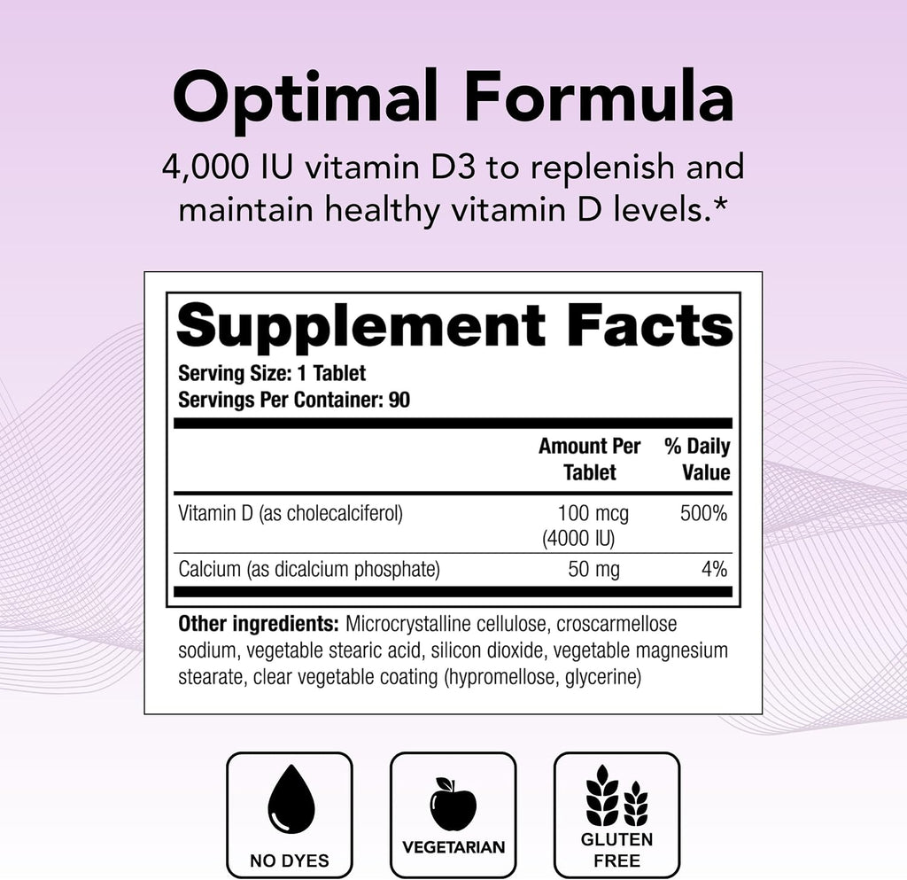 Theralogix Thera-D 4000 - Vitamina D3 4000 UI (100 mcg) - 90 Comprimidos - Apoyo Inmunológico y Óseo