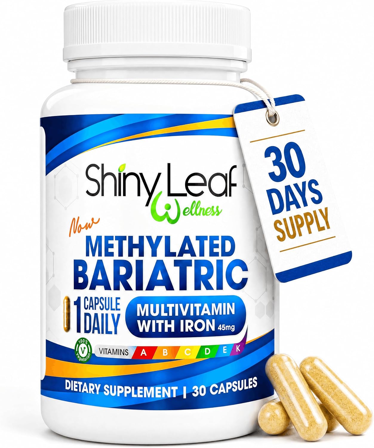Shiny Leaf Multivitamínico Bariátrico Metilado con Hierro 45mg – Cápsula Una Vez al Día, Cumple ASMBS – 30 Cápsulas