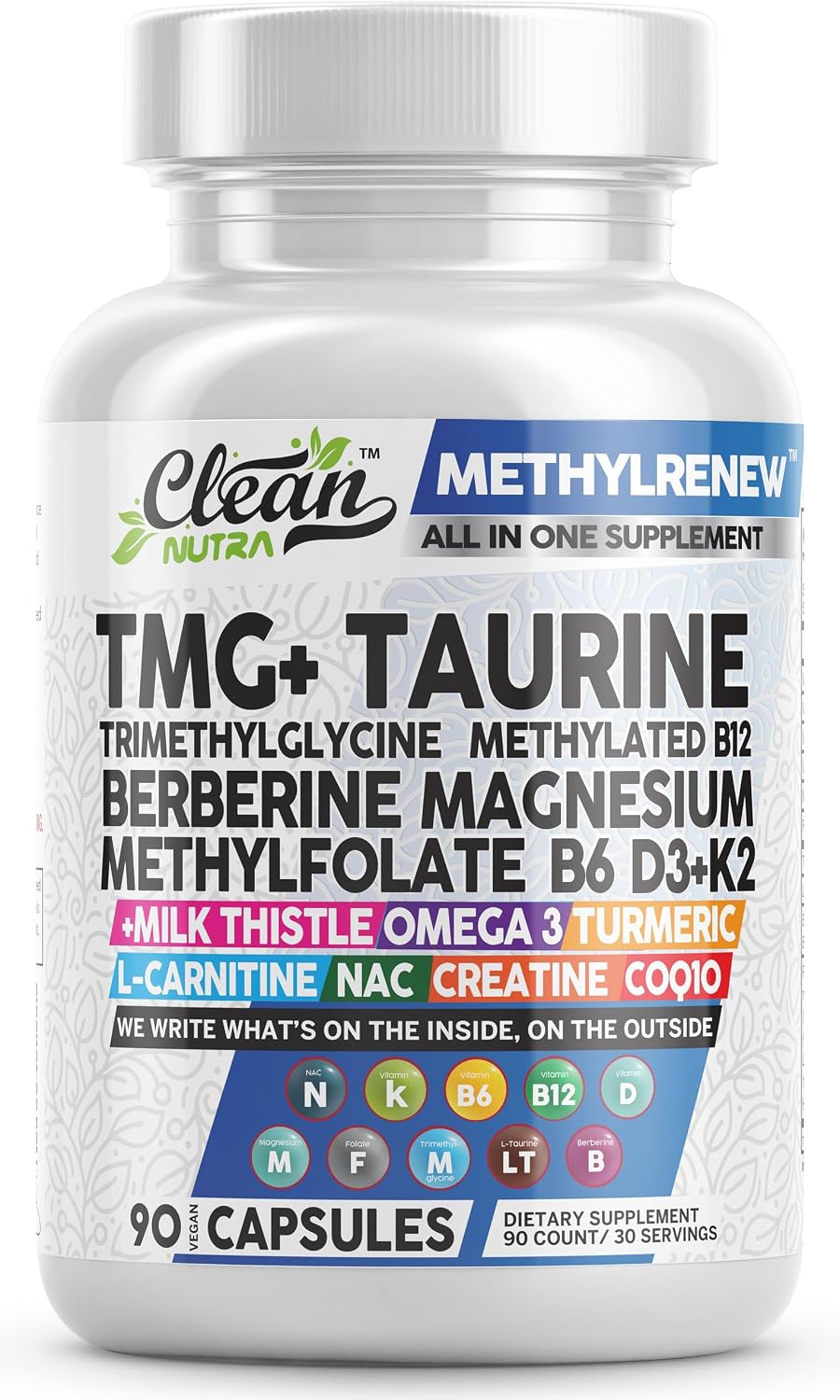 Clean Nutra TMG 1000mg - Multivitamínico Metilado para Mujeres y Hombres