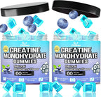 Gominolas de Creatina Monohidrato - 120 unidades (2 envases) - 5000 mg por dosis con Vitamina B12 - Sin Azúcar, Vegano (Arándano)