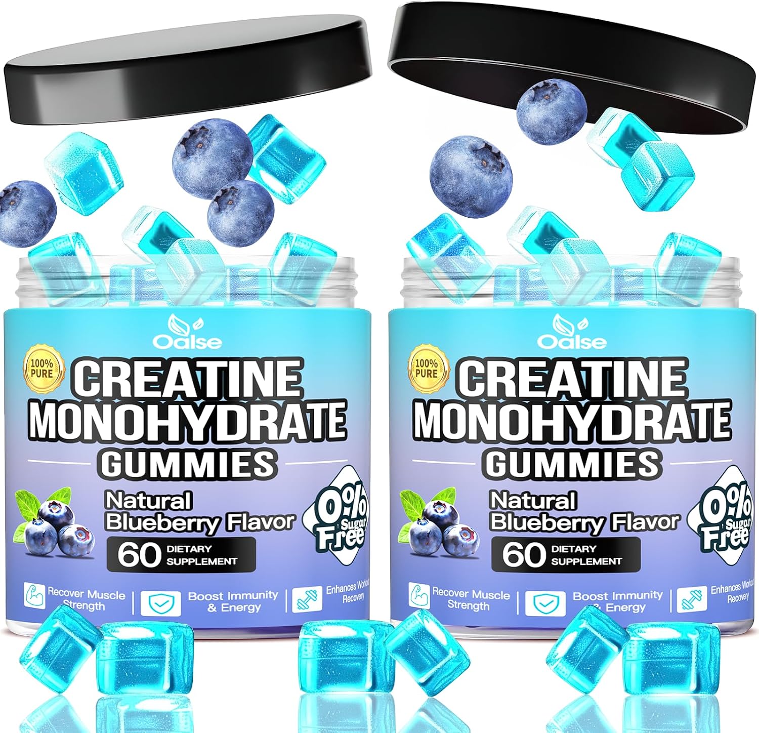 Gominolas de Creatina Monohidrato - 120 unidades (2 envases) - 5000 mg por dosis con Vitamina B12 - Sin Azúcar, Vegano (Arándano)