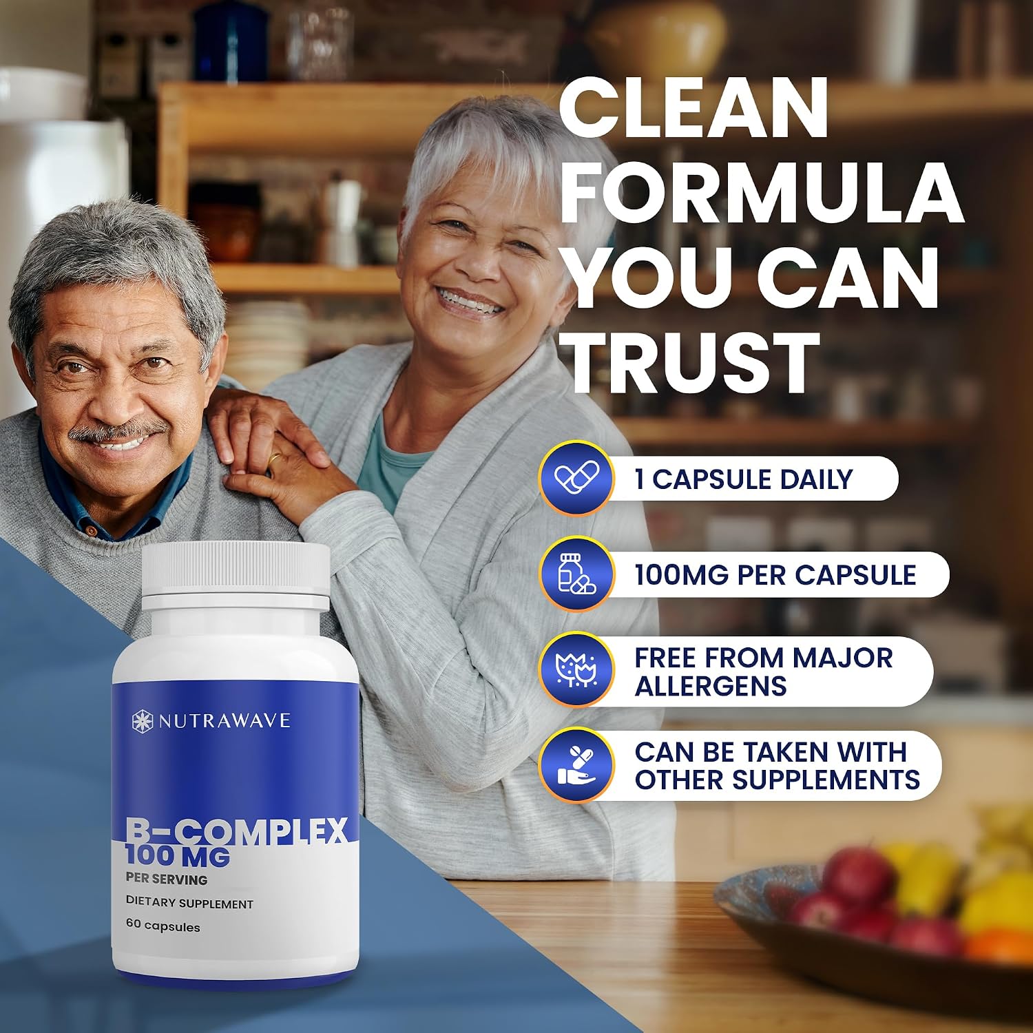 Nutra Wave Super B Complex, Complejo B de Alta Potencia con Colina y Mio-Inositol, 60 Cápsulas