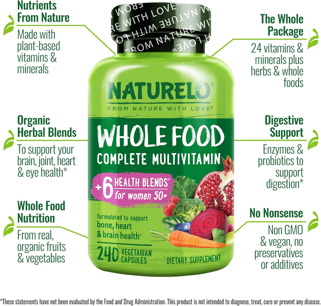 NATURELO Multivitamínico para Mujeres 50+ Sin Hierro - 240 Cápsulas Veganas
