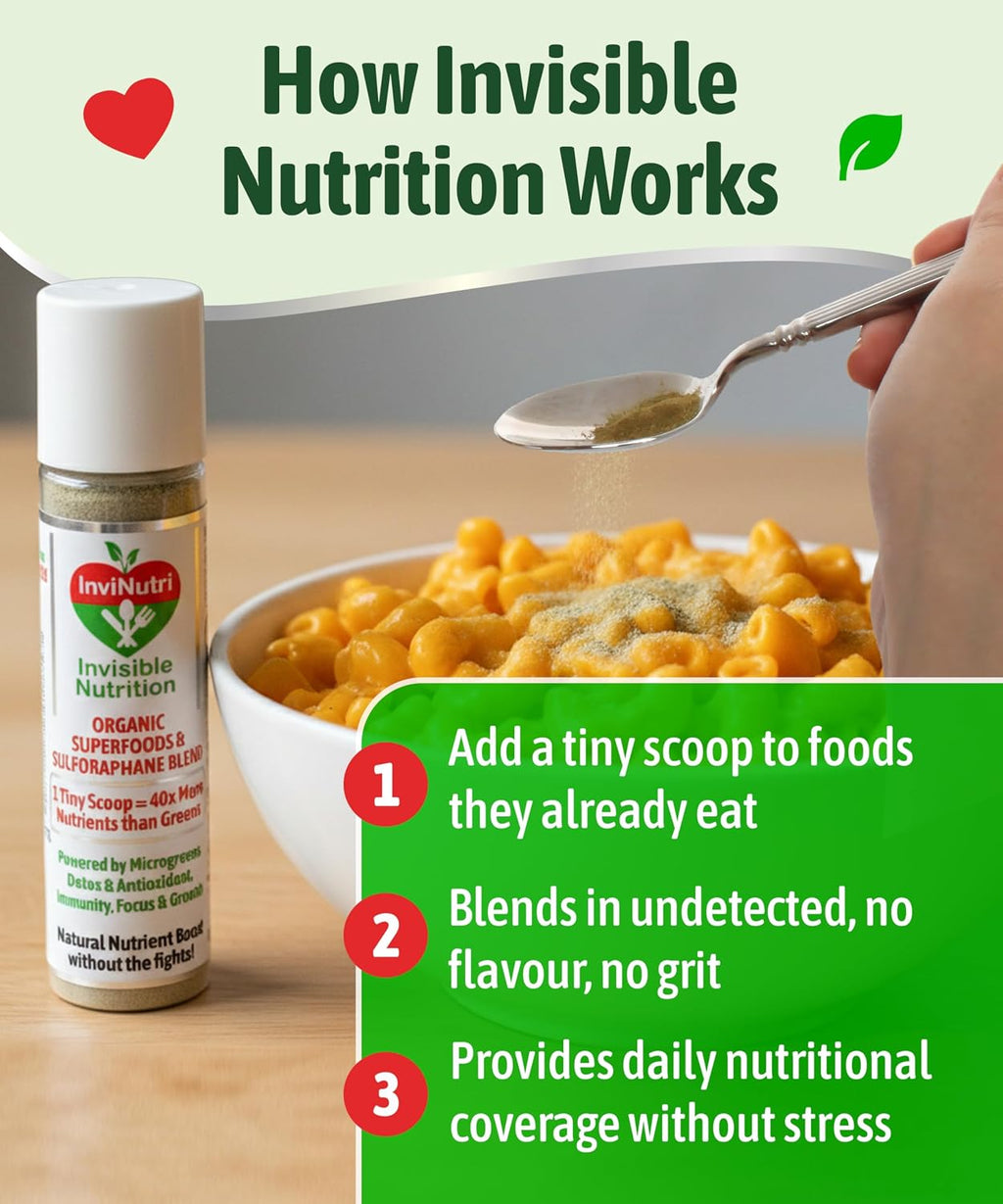 InviNutri Superfood Powder 24 Servings - Polvo Orgánico de Microgreens para Niños Selectivos