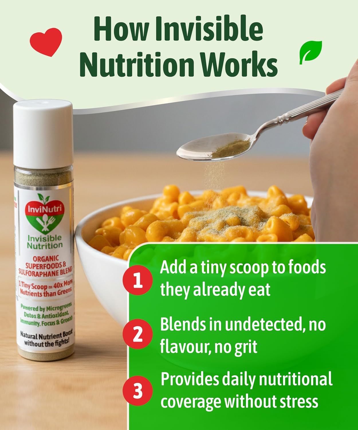 InviNutri Superfood Powder 24 Servings - Polvo Orgánico de Microgreens para Niños Selectivos