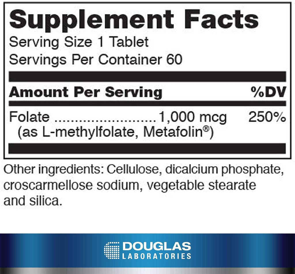 Douglas Laboratories Metilfolato L-5-MTHF 1000 mcg Metafolin - 60 Comprimidos