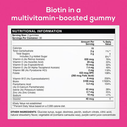 Biotin Gummies 5100 mcg - Gominolas de – La biotina contribuye al funcionamiento normal del sistema nervioso. – Image 2
